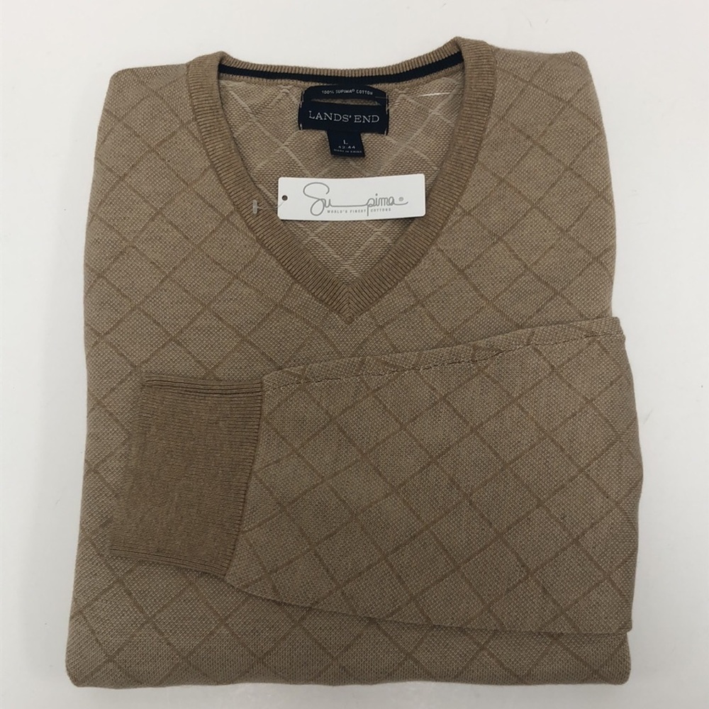 Men’s Lands’ End 100% Supima Cotton V Neck Sweater Size Large